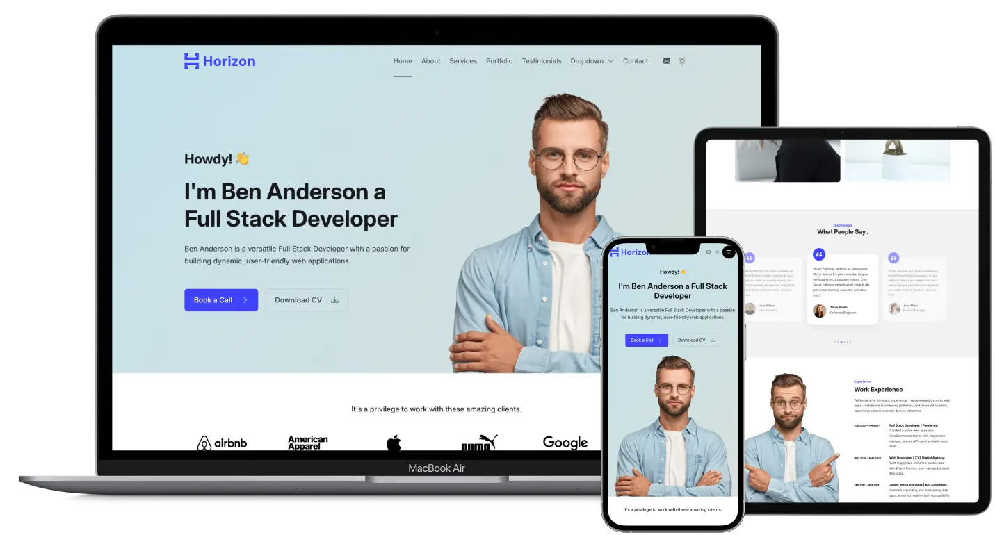 Horizon Free Bootstrap Website Template for Personal Portfolio.